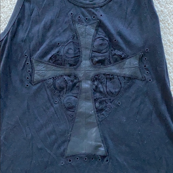 Pima Cotton Racer Back Leather and Lace Cross tank top- FESTIVAL - Picture 3 of 5